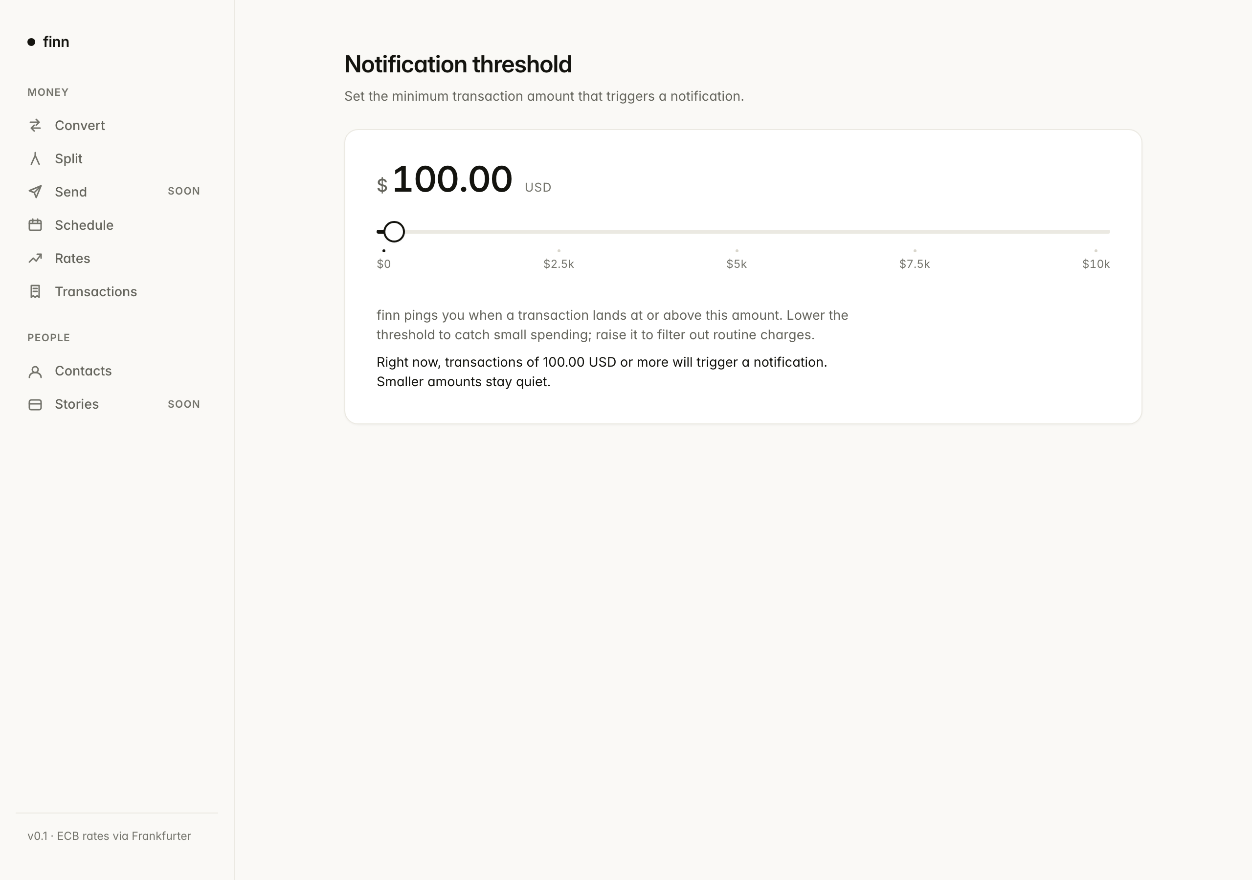 Bare branch — notification threshold screen with a one-off slider component and a re-styled input