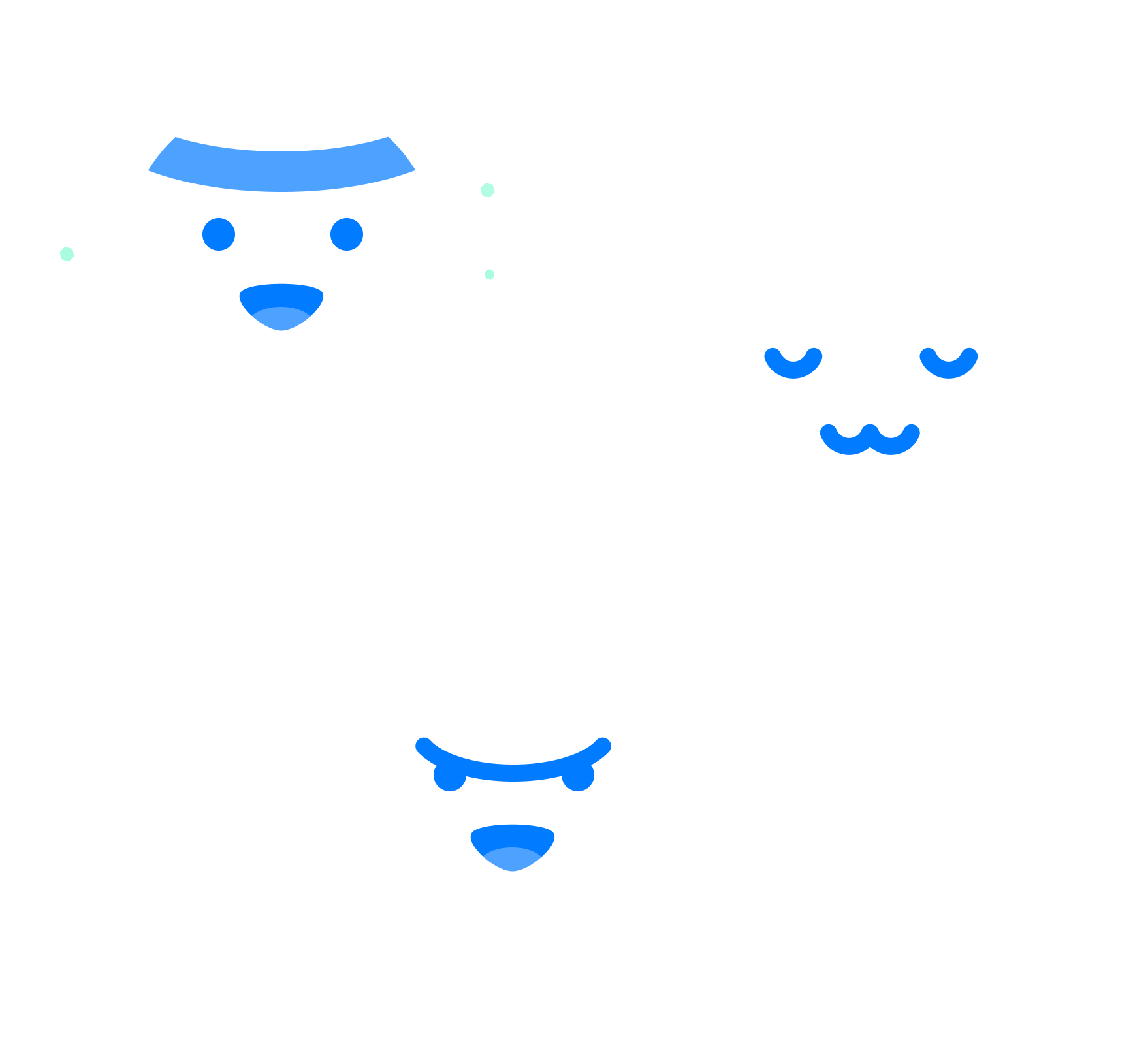 three smiley faces, character preview