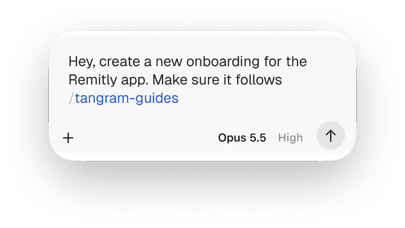 AI prompt asking for Remitly onboarding that follows the Tangram design system guides