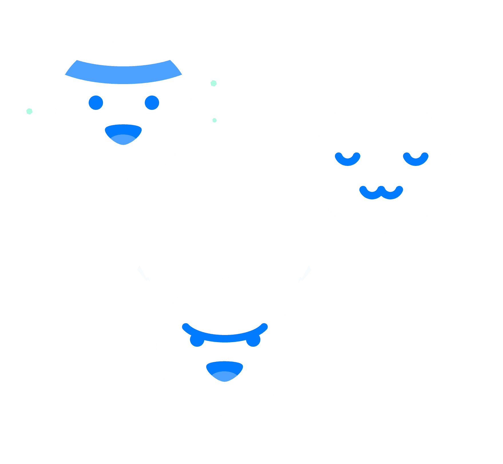 three smiley faces, character preview