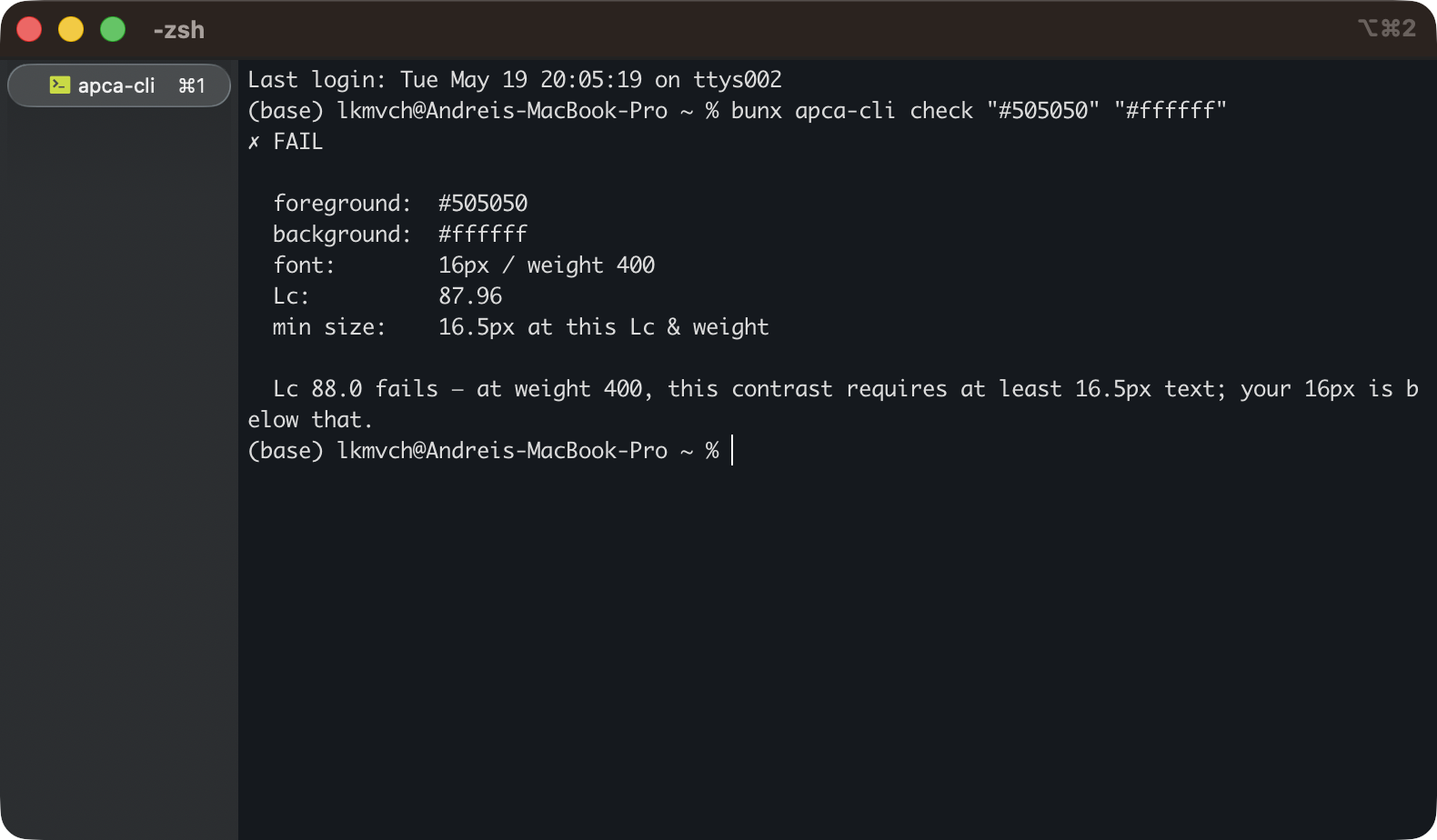 APCA-CLI screenshot